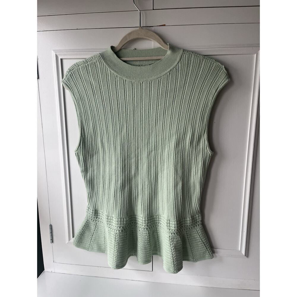White House Black Market NEW Sleeveless Peplum Knit Sweater Vest Light Green M